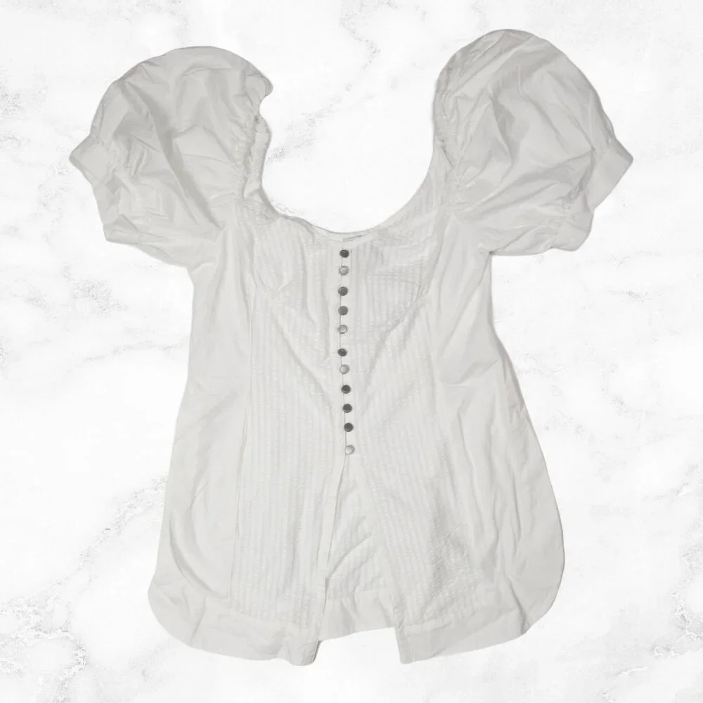 Anthropologie Maeve Puff-Sleeve Sweetheart Top White M
